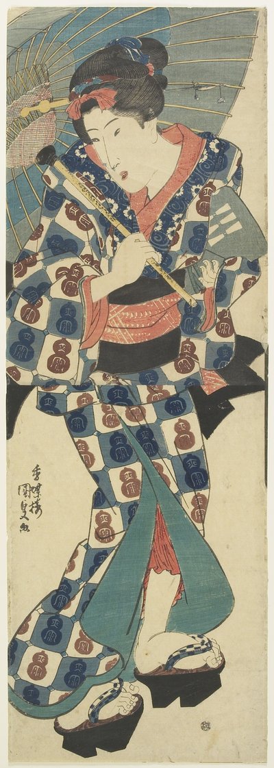 Jong meisje met paraplu door Utagawa Kunisada